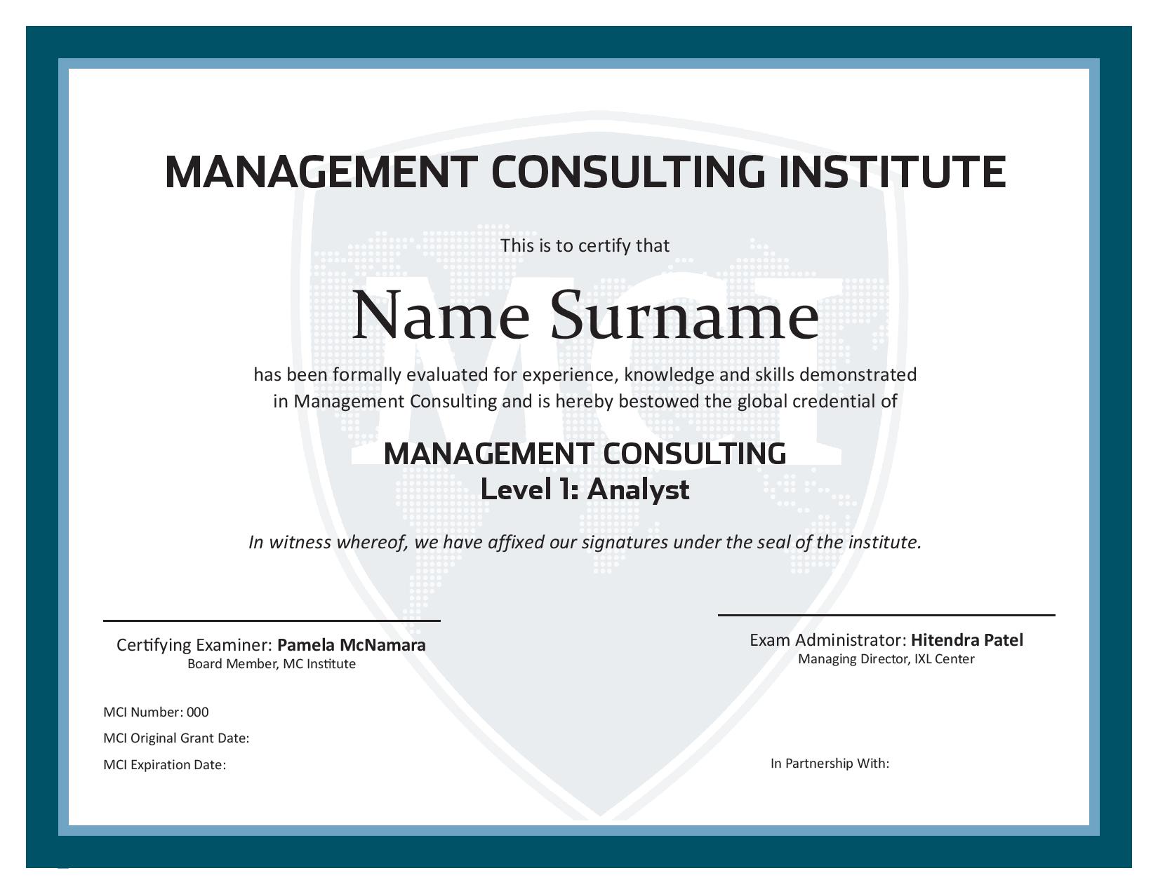 Management Consulting Certificate - Level 1 - Global Innovation